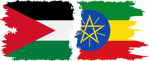 Ethiopia and Jordan grunge flags connection vector
