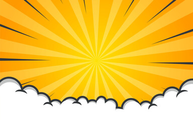 Fototapeta premium Pop art comic background with halftone colors and cute clouds