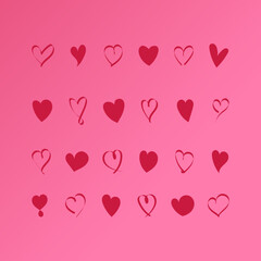 Cute love icons pink heart symbols many vector illustration design