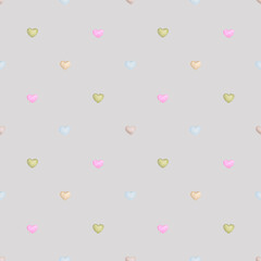 Delicate hearts on a gray background. Seamless watercolor pattern. Children's party, baby shower, birthday, Valentine's Day. Design for wallpaper, cards, wrapping paper, stationery.