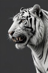 White Bengal Tiger Portrait in the Wild, featuring the majestic big cat with striking black stripes, showcasing its dangerous yet captivating presence in nature
