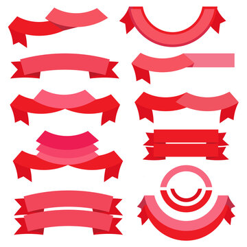 Set of red ribbon banners