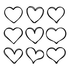 Hearts doodle lines set