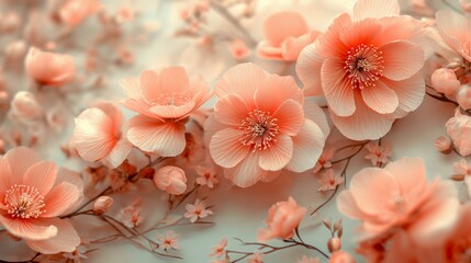 Vintage Floral Elegance: Delicate Flowers on a Peach Fuzz Background in Soft Hues, Creating a Timeless and Elegant Design