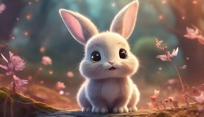 3D rendering of a cute little rabbit, cartoon style, pastel colors, heavenly light, natural...