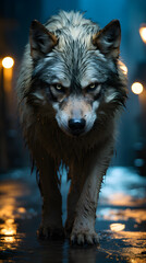 white wolf at night its eyes have a blue