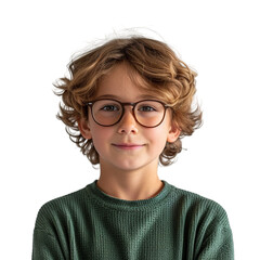 portrait of a cute boy with glasses wearing green shirt