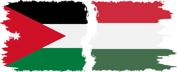 Hungary and Jordan grunge flags connection vector
