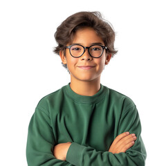 portrait of a cute boy with glasses wearing green shirt