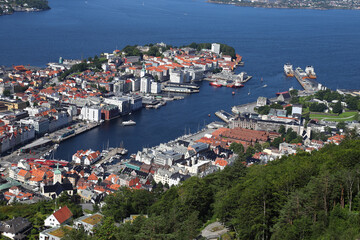Naklejka na ściany i meble Bergen view from Mount Fløyen - Norway