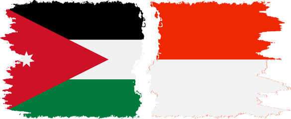 Indonesia and Jordan grunge flags connection vector