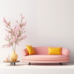 modern calm living room with sofa and mockup for painting, empty space for text 
