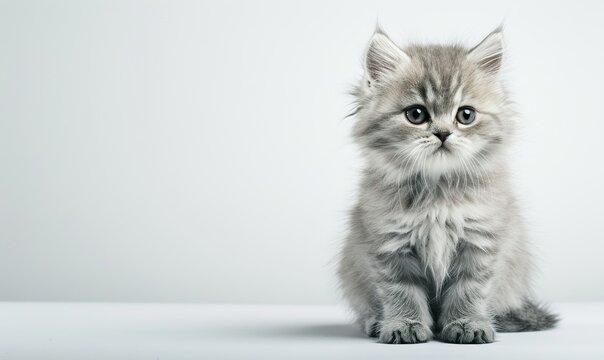a cute chaton persan devant fond blanc on the light background