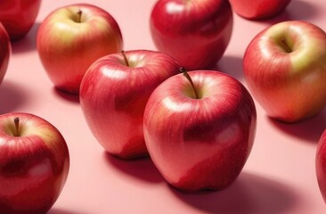 Fototapeta na wymiar pattern red apples on a pastel pink background