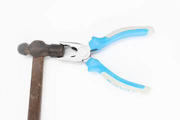 One new metal Pliers with little Hammer isolated on white background