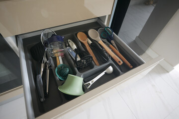 cutlery fork with knife and spoon in a drawer 