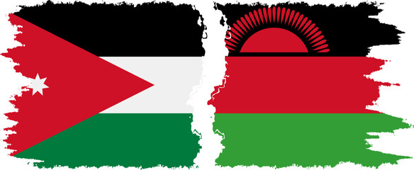 Malawi and Jordan grunge flags connection vector