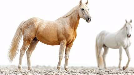 Exterior of palomino horse with two white legs and white line of the face isolated 
 - obrazy, fototapety, plakaty