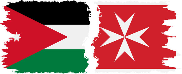 Malta and Jordan grunge flags connection vector