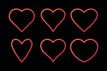 Gradient outline hearts on black background