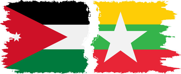 Myanmar and Jordan grunge flags connection vector