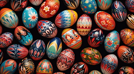 Fototapeta na wymiar Hand-painted easter eggs, flatlay