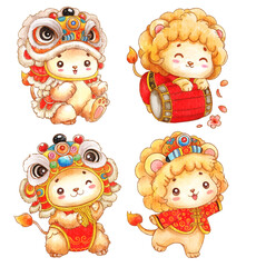 Obraz na płótnie Canvas cartoon character lion design for Chinese new year Animal holidays cartoon character set.