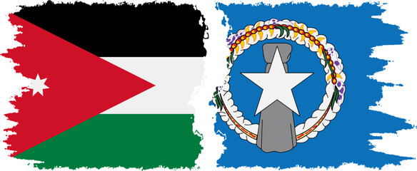 Northern Mariana Islands and Jordan grunge flags connection vector