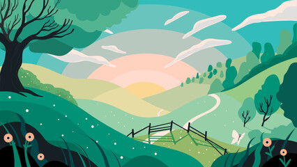 Layered Vector Sunset Background Illustration