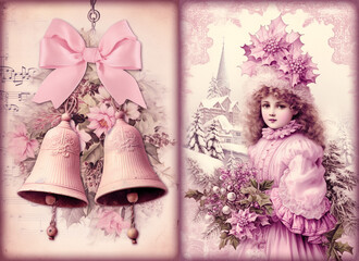 Fototapeta premium Junk journal pages, vintare retro old paper texture for scrapbooking, pink pastel colors