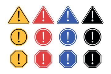 Warning sign set multiple styles and shapes