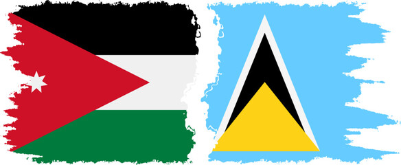 Saint Lucia and Jordan grunge flags connection vector