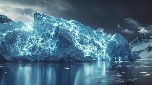 A Hologram Of A Glacier With Visuals Representing The Effects Of Climate Change And Temperature Fluctuations Over Time.