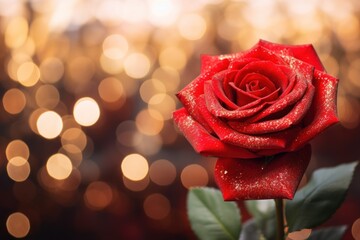 A red rose in full bloom beautiful on bokeh background