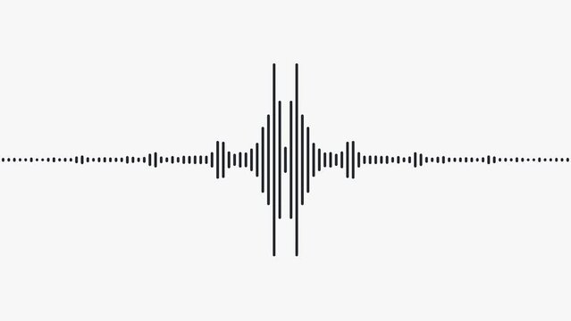 Sound Wave Animation Isolated On White Background. Black Color Digital Sound Wave Equalizer. Audio Technology Wave Concept. Seamless Loop.