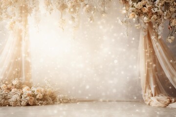 Beige flower composition romantic background with copy space. Wedding, Valentine's Day.
