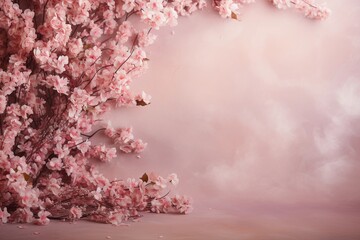 Pink blooming flowers romantic background with copy space. Wedding, Valentine's Day.