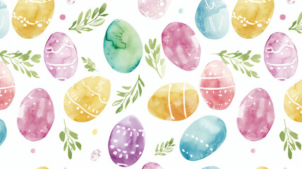 easter eggs and flowers watercolor texture - obrazy, fototapety, plakaty