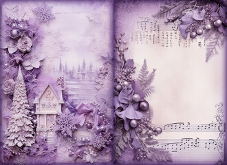 Junk journal page, purple winter and new year holiday