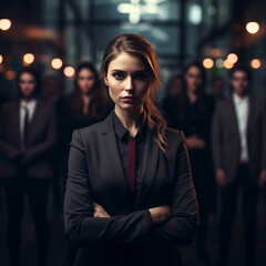 portrait of a business woman in a dark suit with a purposeful look - 720447259