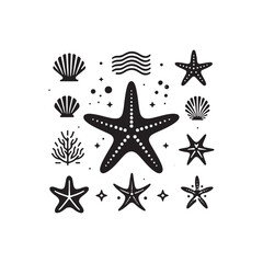 Cosmic Seafloor Elegance: Starfish Silhouette Series Depicting the Sublime Beauty of Oceanic Shadows - Starfish Illustration - Starfish Vector - Sea Creature Silhouette

