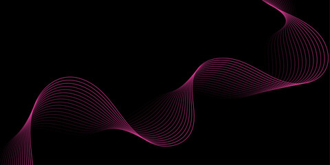 Abstract background with waves for banner. Medium banner size. Vector background with lines. Element for design isolated on black. Pink. Valentine's Day. Women's Day. Brochure