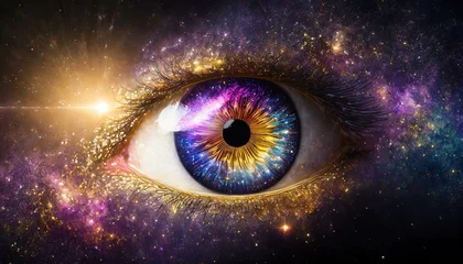 Fotobehang Eye with universe in the background and galaxy in the iris © creativemariolorek