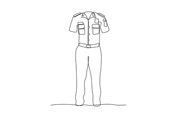 Full security guard uniform. Professional work job uniform. Minimalism concept one line draw graphic design vector illustration