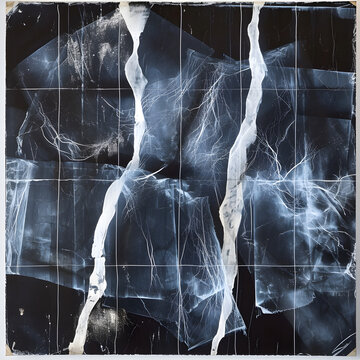 black and blue photo collage with white lines in x-ray