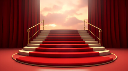 Fototapeta premium Red carpet staircase background, VIP entrance, night awards ceremony