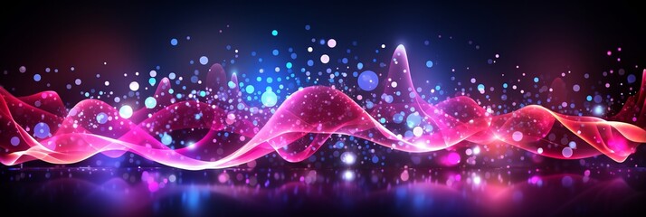 Wave of bright particles abstract background with sound and music visualization - obrazy, fototapety, plakaty