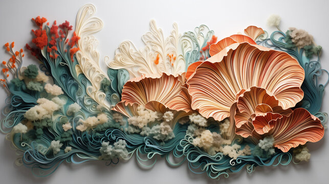 Abstract complex organic shapes 3d render, quilling style