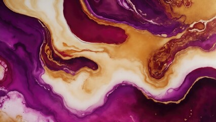 luxury Red Gold and Purple abstract fluid art painting in alcohol ink technique