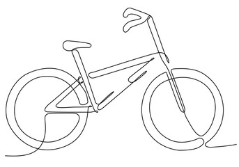 Continuous line, bicycle travel suitable for holiday. Drawing of set Exercise. (Vector illustration one line drawing) - obrazy, fototapety, plakaty